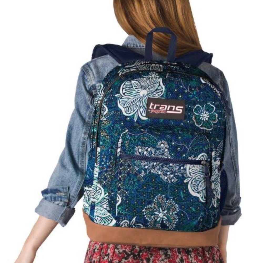 Jansport backpack blue floral school bag laptop